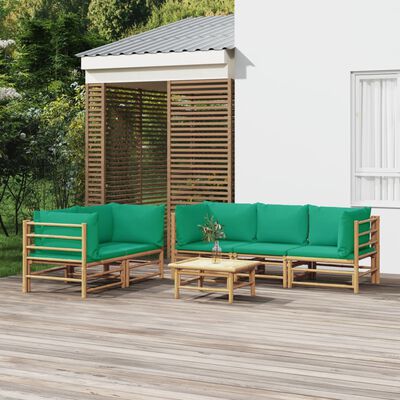 vidaXL 6 Piece Garden Lounge Set with Green Cushions Bamboo