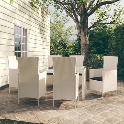 vidaXL 7 Piece Outdoor Dining Set with Cushions Poly Rattan White