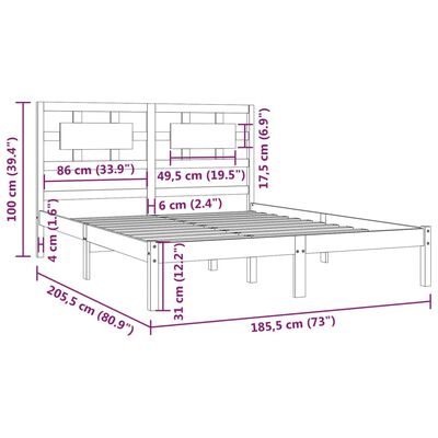 vidaXL Bed Frame without Mattress White 180x200 cm Super King Solid Wood Pine