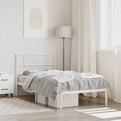 vidaXL Metal Bed Frame without Mattress with Headboard White 90x190 cm Single