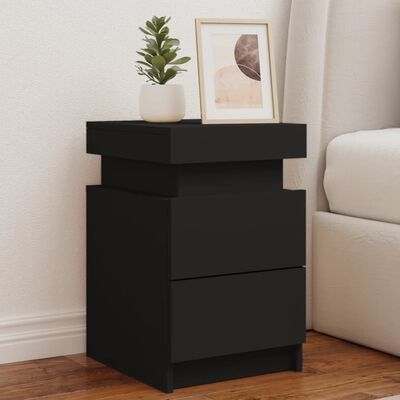 vidaXL Bedside Cabinet with LED Lights Black 35x39x55 cm