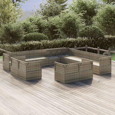 vidaXL 13 Piece Garden Lounge Set with Cushions Grey Poly Rattan