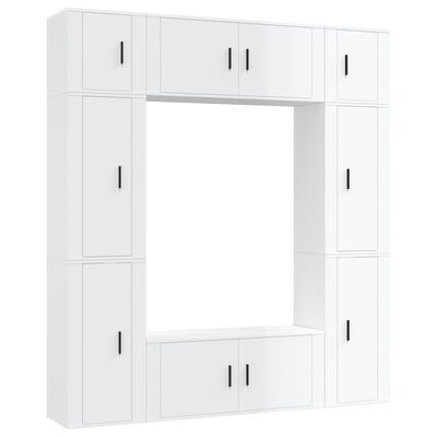 vidaXL 8 Piece TV Cabinet Set High Gloss White Engineered Wood