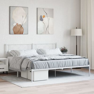 vidaXL Metal Bed Frame with Headboard White Super King Size