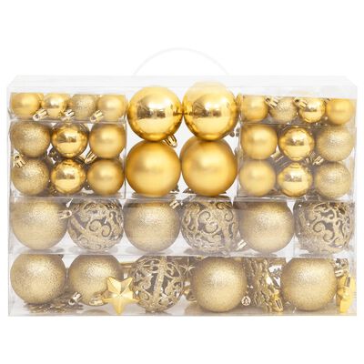 vidaXL 111 Piece Christmas Bauble Set Gold Polystyrene