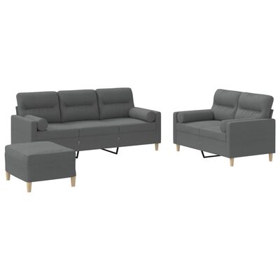 vidaXL 3 Piece Sofa Set with Pillows Dark Grey Fabric