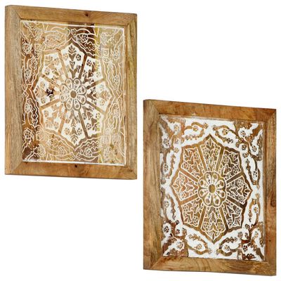 vidaXL Hand-Carved Wall Panels 2 pcs Solid Mango Wood 60x60x2.5 cm