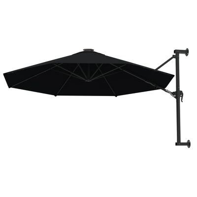 vidaXL Wall-Mounted Garden Parasol with Metal Pole 300 cm Black