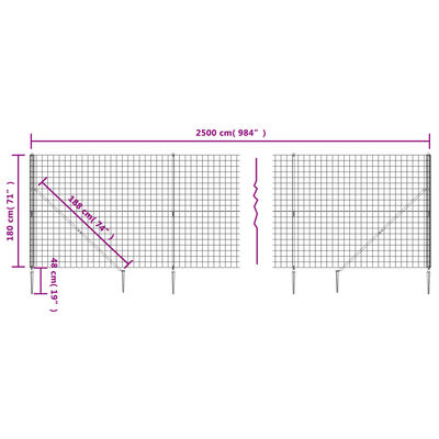 vidaXL Wire Mesh Fence with Spike Anchors Anthracite 1.8x25 m