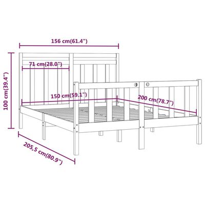 vidaXL Bed Frame without Mattress Black Solid Wood Pine 150x200 cm King Size