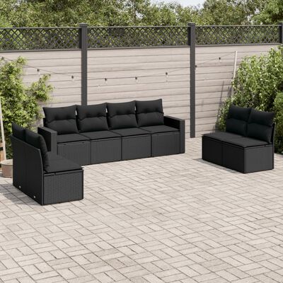 vidaXL 8 Piece Garden Sofa Set with Cushions Black Poly Rattan