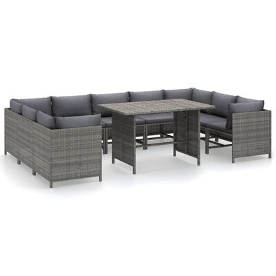 vidaXL 10 Piece Garden Lounge Set with Cushions Poly Rattan Grey