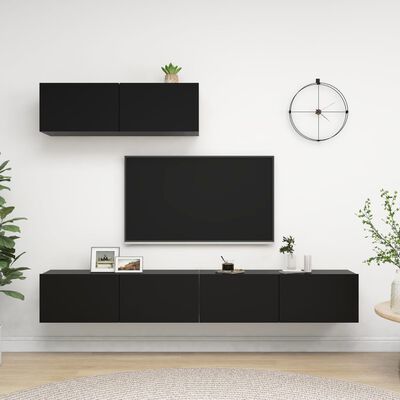 vidaXL TV Cabinets 3 pcs Black Engineered Wood