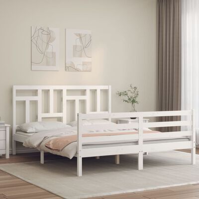 vidaXL Bed Frame without Mattress White King Size Solid Wood