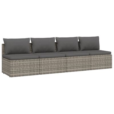 vidaXL 4 Piece Garden Lounge Set with Cushions Grey Poly Rattan