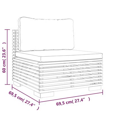 vidaXL Garden Middle Sofa with Dark Grey Cushions Solid Wood Teak