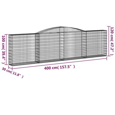 vidaXL Arched Gabion Baskets 4 pcs 400x30x100/120 cm Galvanised Iron