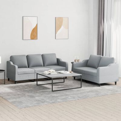 vidaXL 2 Piece Sofa Set with Cushions Light Grey Fabric