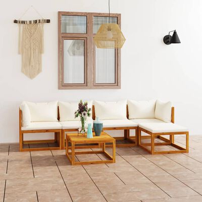 vidaXL 6 Piece Garden Lounge Set with Cushion Cream Solid Acacia Wood