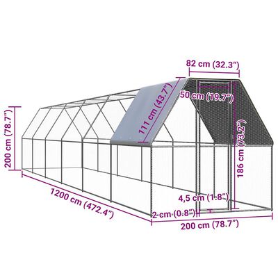 vidaXL Chicken Cage 2x12x2 m Galvanised Steel