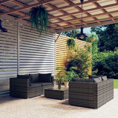 vidaXL 5 Piece Garden Lounge Set with Cushions Poly Rattan Grey