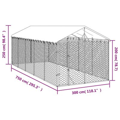 vidaXL Outdoor Dog Kennel with Roof Silver 3x7.5x2.5 m Galvanised Steel