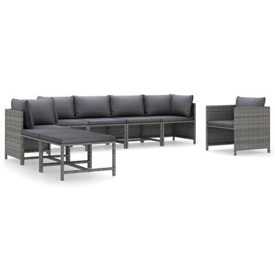 vidaXL 8 Piece Garden Lounge Set with Cushions Poly Rattan Grey