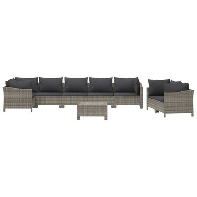 vidaXL 9 Piece Garden Lounge Set with Cushions Grey Poly Rattan