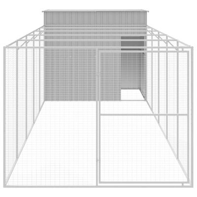 vidaXL Dog House with Run Light Grey 214x661x181 cm Galvanised Steel