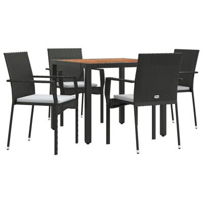 vidaXL 5 Piece Garden Dining Set with Cushions Black Poly Rattan