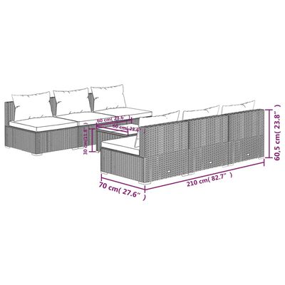 vidaXL 7 Piece Garden Lounge Set with Cushions Poly Rattan Grey