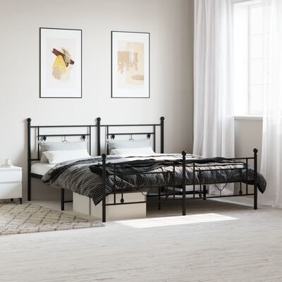 vidaXL Metal Bed Frame without Mattress with Footboard Black 180x200 cm Super King