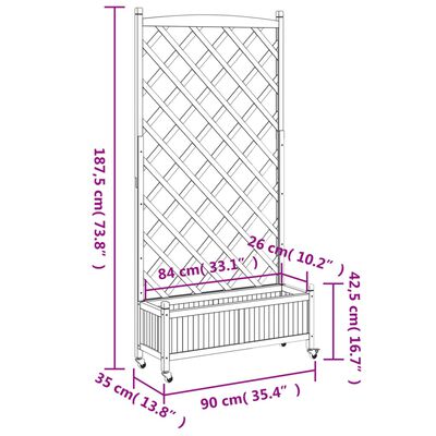 vidaXL Planter with Trellis and Wheels Brown Solid Wood Fir