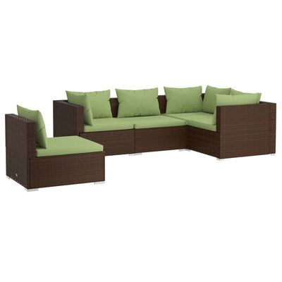 vidaXL 5 Piece Garden Lounge Set with Cushions Poly Rattan Brown