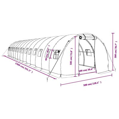 vidaXL Greenhouse with Steel Frame Green 42 m² 14x3x2 m