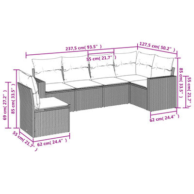 vidaXL 6 Piece Garden Sofa Set with Cushions Black Poly Rattan