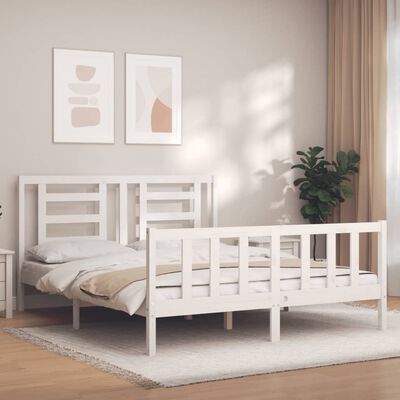 vidaXL Bed Frame without Mattress White King Size Solid Wood Pine