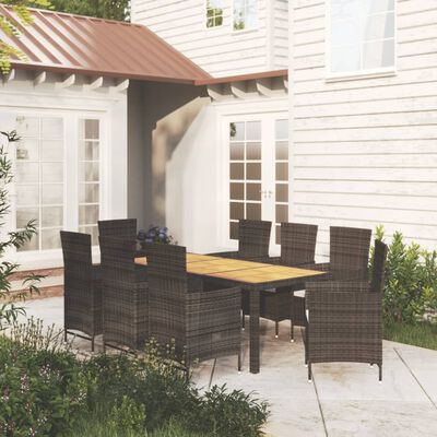 vidaXL 9 Piece Outdoor Dining Set with Cushions Poly Rattan Black