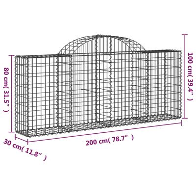 vidaXL Arched Gabion Baskets 9 pcs 200x30x80/100 cm Galvanised Iron