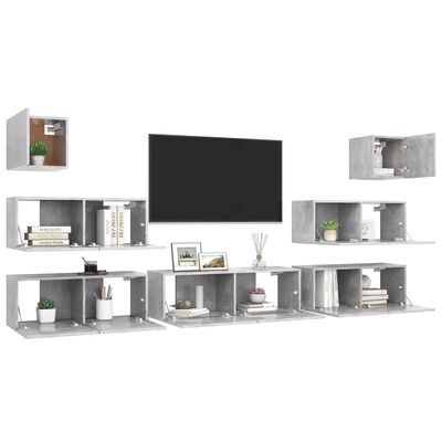 vidaXL 7 Piece TV Cabinet Set Concrete Grey Engineered Wood