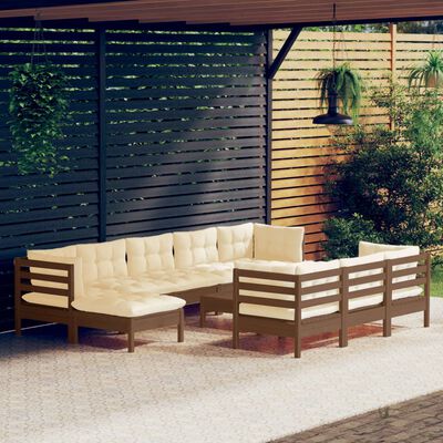 vidaXL 11 Piece Garden Lounge Set with Cushions Honey Brown Pinewood