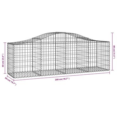 vidaXL Arched Gabion Basket 200x50x60/80 cm Galvanised Iron