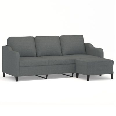 vidaXL 3-Seater Sofa with Footstool Dark Grey 180 cm Fabric