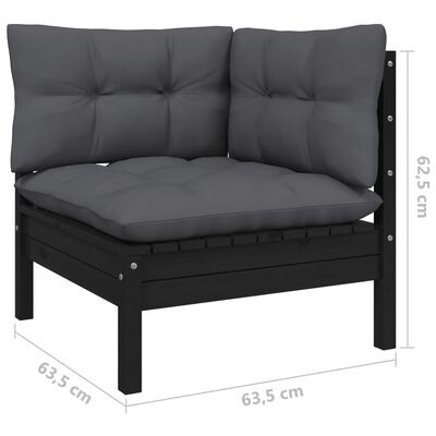 vidaXL 9 Piece Garden Lounge Set with Cushions Black Solid Pinewood