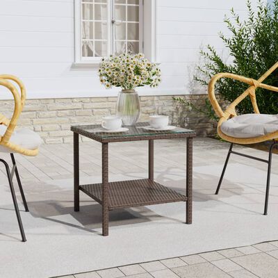 vidaXL Side Table Brown 45x45x45 cm Poly Rattan and Tempered Glass