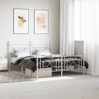 vidaXL Metal Bed Frame without Mattress with Footboard White 150x200 cm King Size