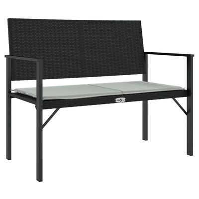 vidaXL 2-Seater Garden Bench with Cushion Black Poly Rattan