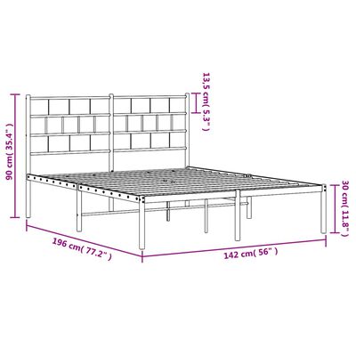 vidaXL Metal Bed Frame without Mattress with Headboard White 135x190 cm Double