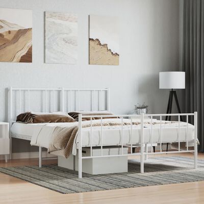 vidaXL Metal Bed Frame without Mattress with Footboard White 150x200 cm King Size