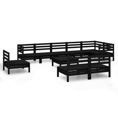 vidaXL 10 Piece Garden Lounge Set Solid Wood Pine Black